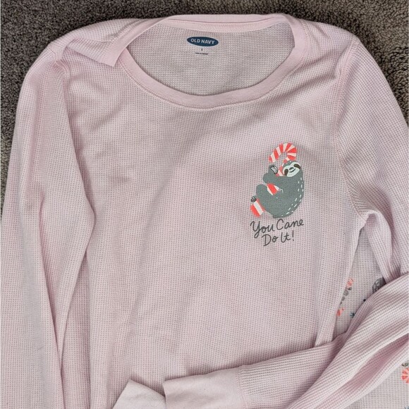 Old Navy Thermal Sloth Pajama Set Women’s Size Small Long Sleeve Top & Pants - Picture 3 of 5